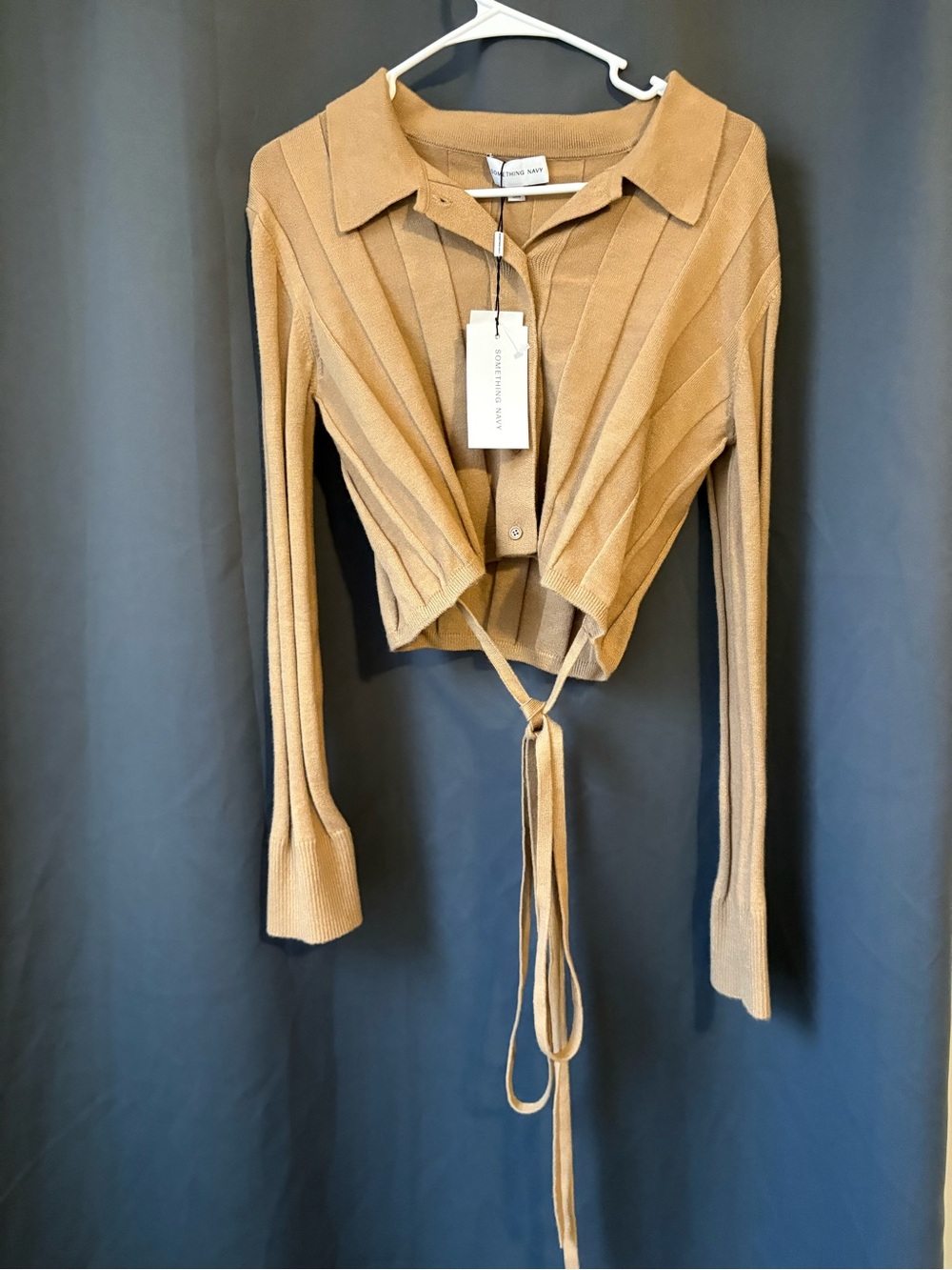 Women’s NEW Tie-Front Ribbed Knit Cropped Top - Camel